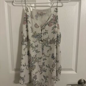 LOFT Women's Floral Blouse - Cream and Pink